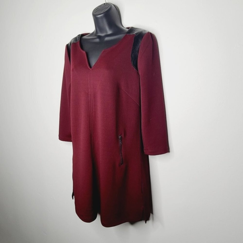 Cleo Maroon Shift Dress with Zipper Embellishments - Picture 5 of 6